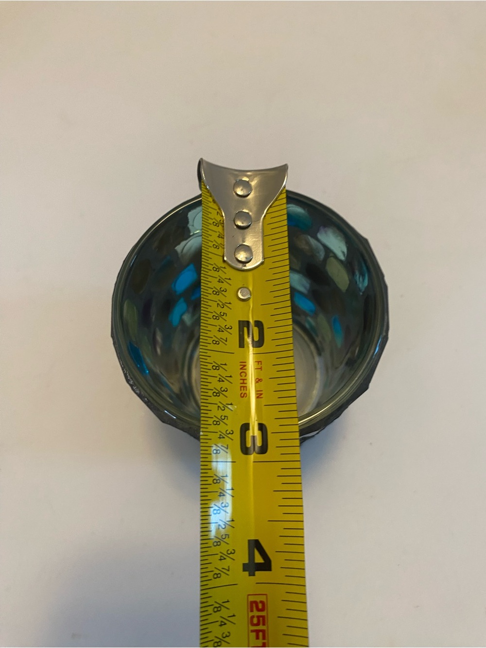 Mosaic candle holder 3.5”x 3” blue, Tan , Teal Multi Colored Glass Votive - Picture 7 of 7
